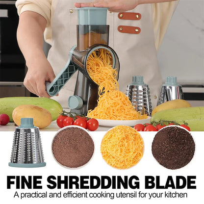 3-in-1 Rotary Cheese Grater – Versatile Manual Vegetable Slicer & Nut Grinder (Blue)