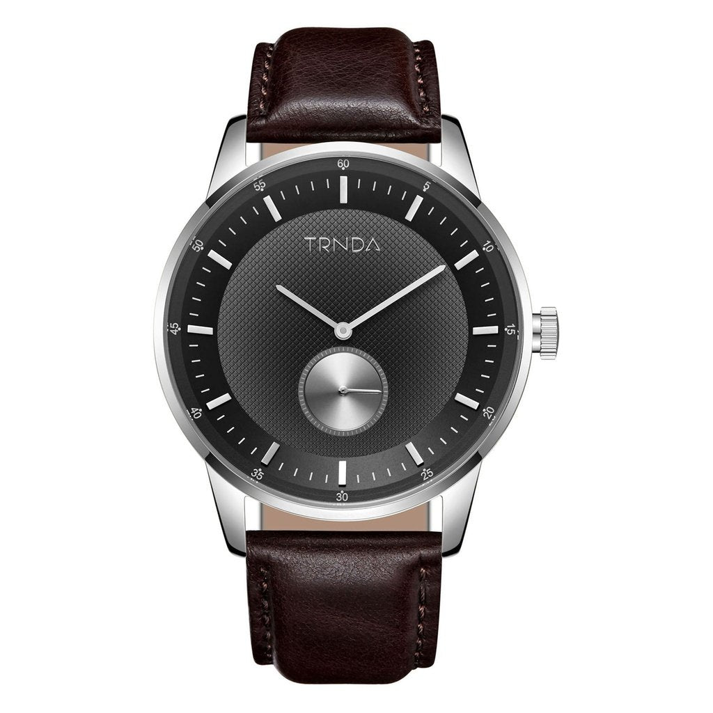 Trnda Men's Stainless Steel Watch, Brown Leather | Trn-Ss43sl