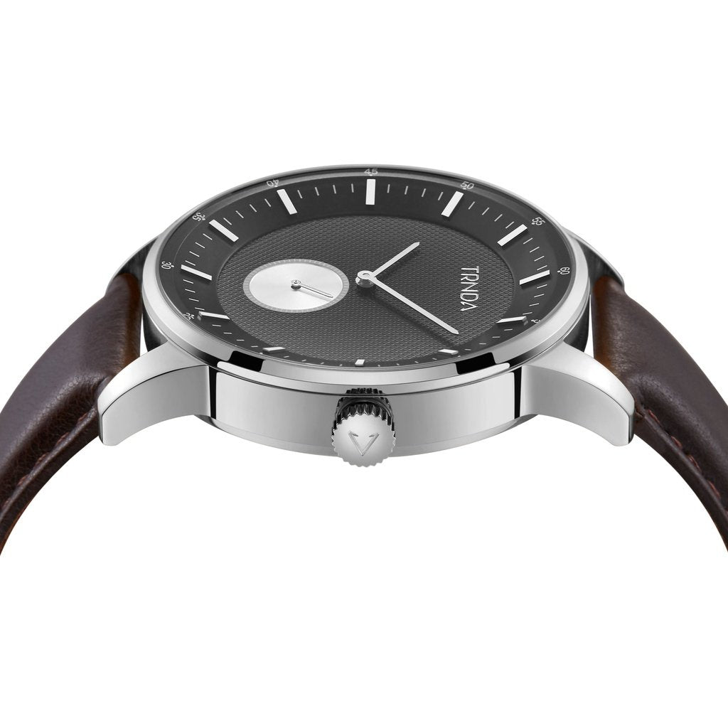 Trnda Men's Stainless Steel Watch, Brown Leather | Trn-Ss43sl