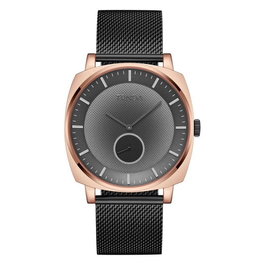 Trnda Men's Rose Gold Stainless Steel Watch, Black Mesh Band | Trnda45mm