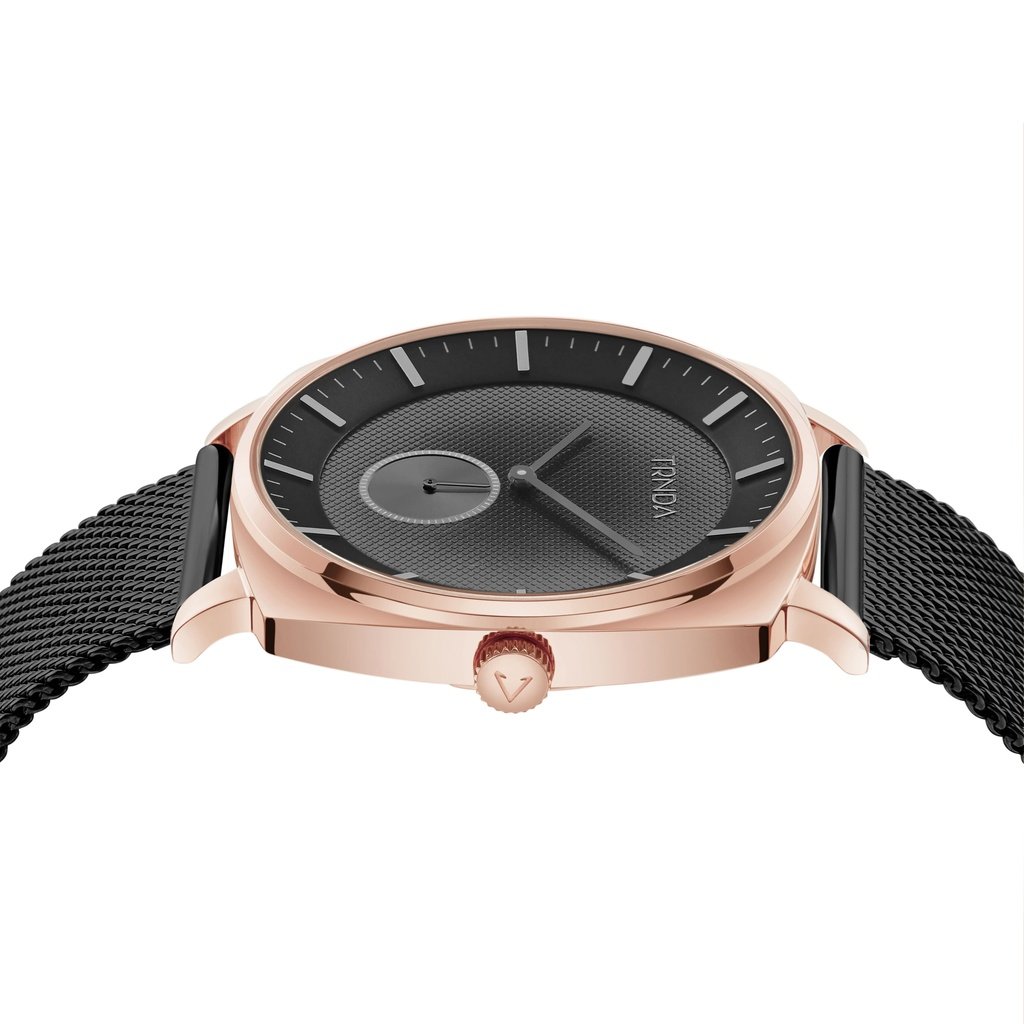 Trnda Men's Rose Gold Stainless Steel Watch, Black Mesh Band | Trnda45mm