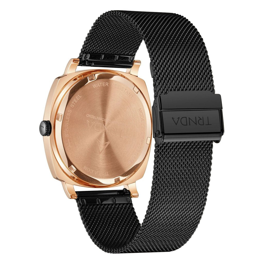 Trnda Men's Rose Gold Stainless Steel Watch, Black Mesh Band | Trnda45mm