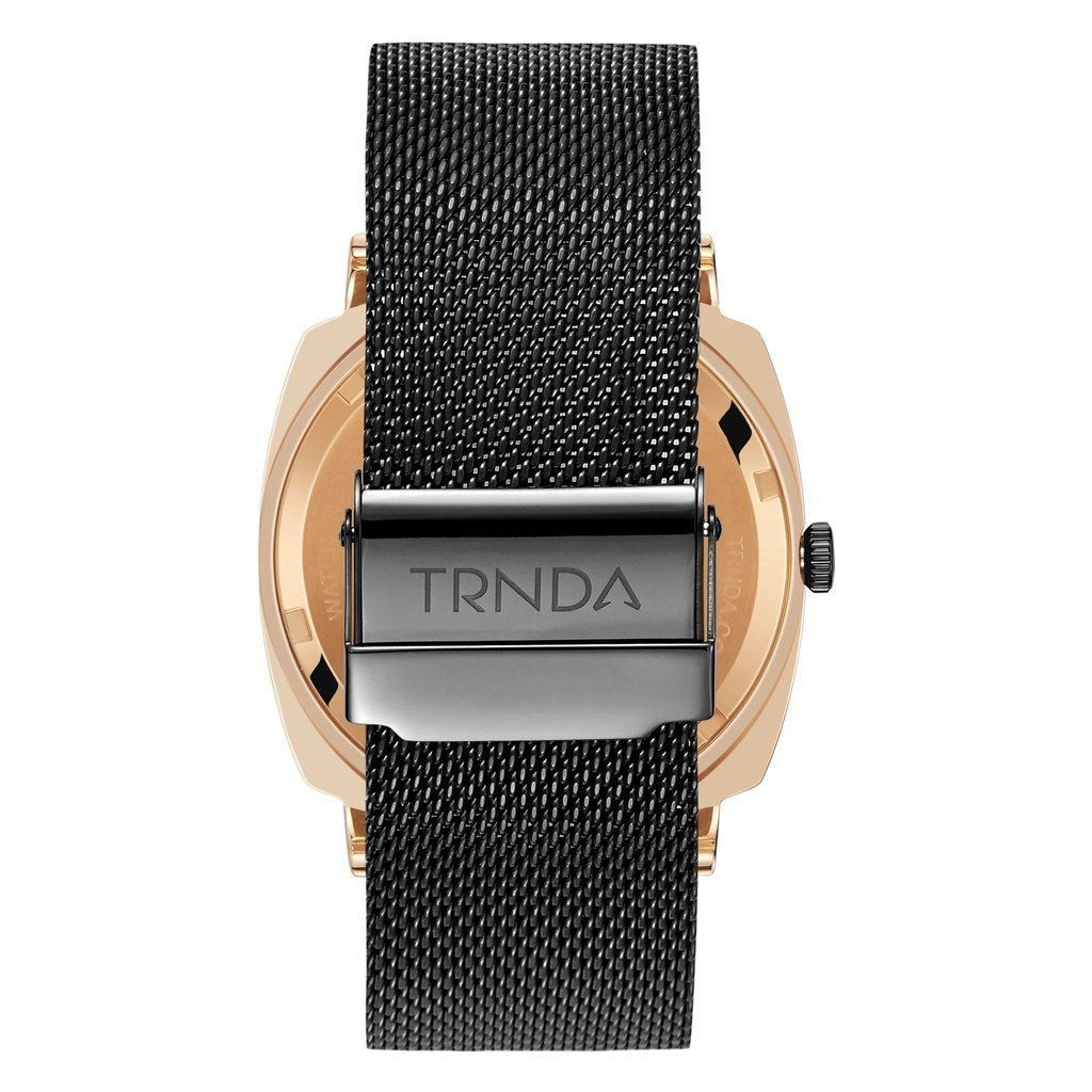Trnda Men's Rose Gold Stainless Steel Watch, Black Mesh Band | Trnda45mm