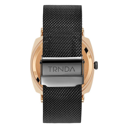 Trnda Men's Rose Gold Stainless Steel Watch, Black Mesh Band | Trnda45mm