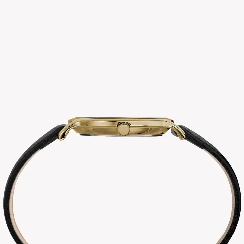 Timex Women's Black Leather Watch, Gold Case | Tw2r36400