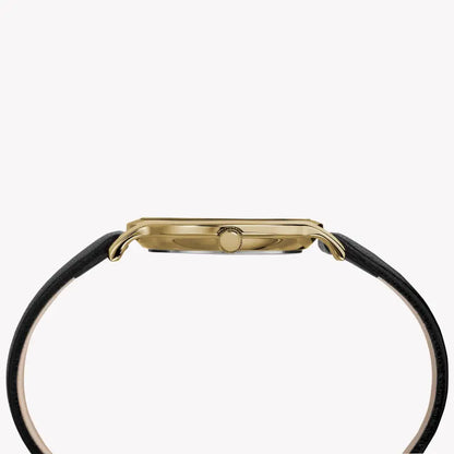 Timex Women's Black Leather Watch, Gold Case | Tw2r36400