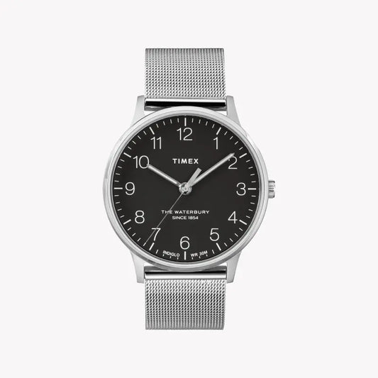 Timex Men's Silver Stainless Steel Watch, Black Dial | Tw2r71500
